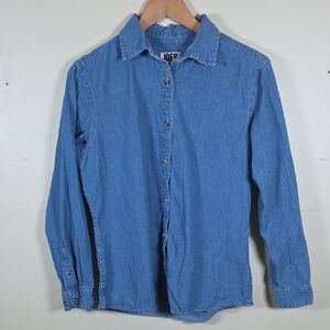 Joes USA Womens Medium Blue Long Sleeve Button Up Denim Shirt